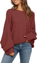 Women Oversized Crewneck Sweater - Batwing Puff Lantern Sleeve