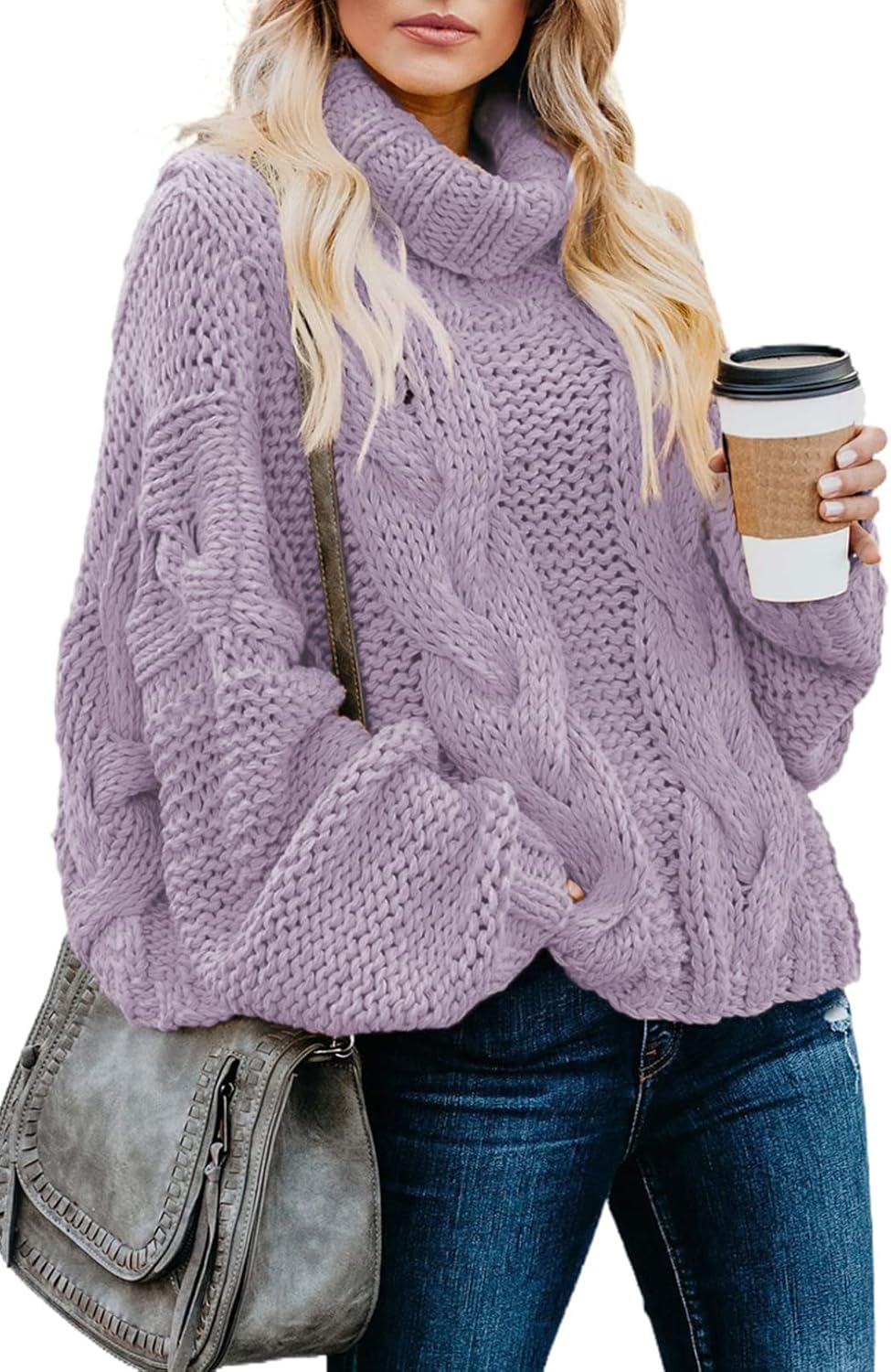 Dokotoo Womens Turtleneck Cable Knit Sweater for Winter Style
