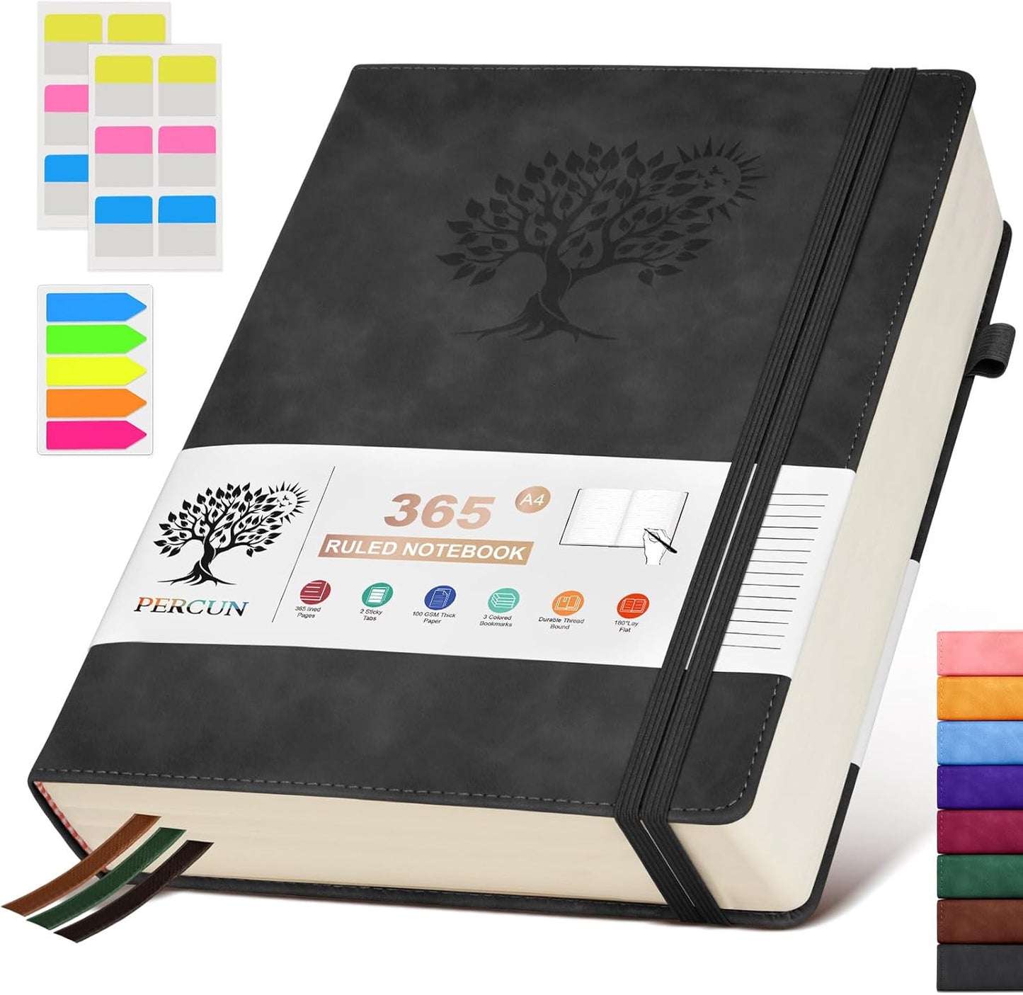 PERCUN Large Leather Journal - 365 Page 100Gsm Thick Pages for Writing, Travel, Work