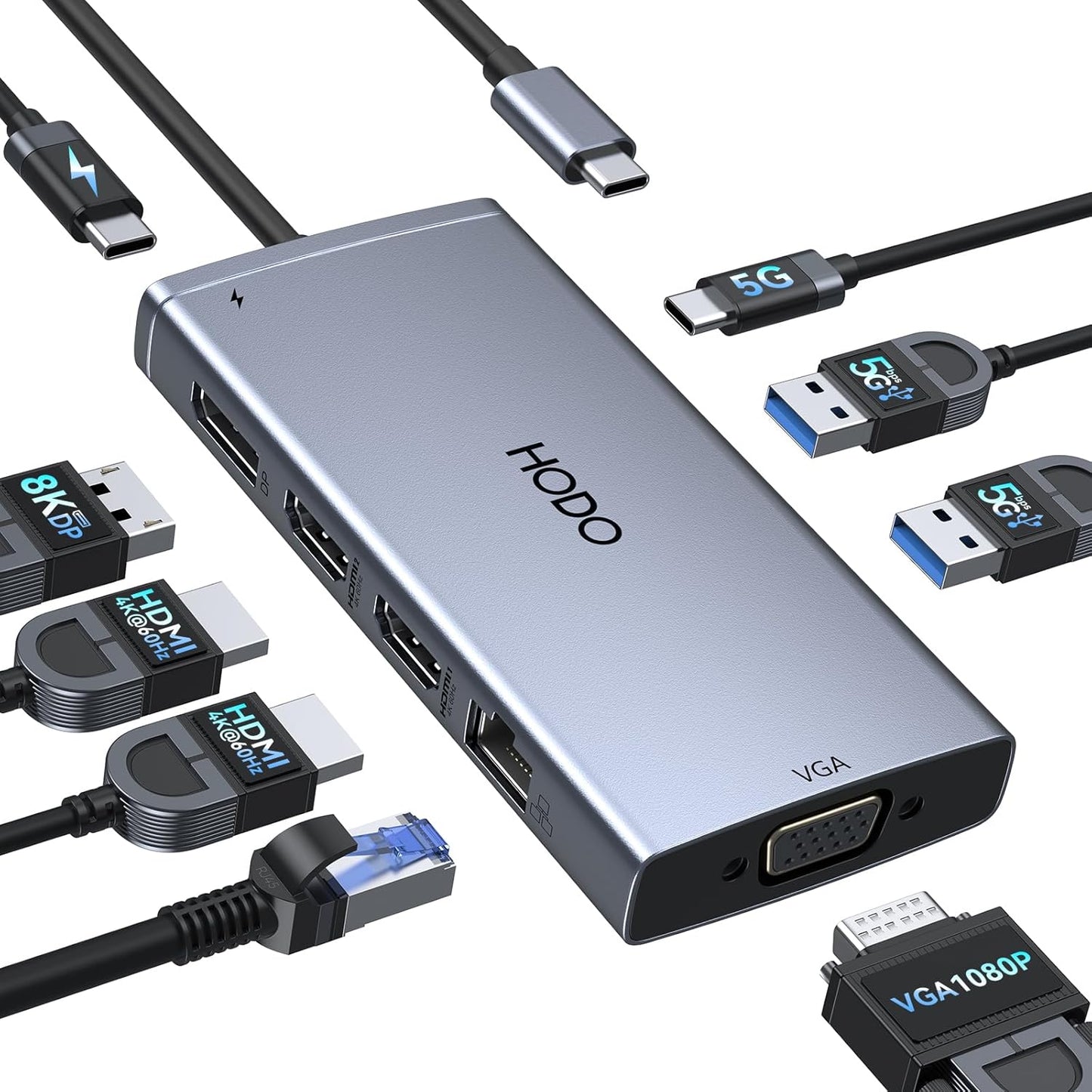 USB C Docking Station for Dual Monitor Setup with 9 Ports