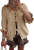 Tie Front Bow Cardigan Sweater - Lightweight Ruffle Sleeve Jacket made