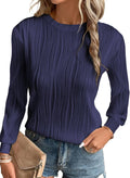 EVALESS Womens Long Sleeve Crewneck Textured Loose Top - Dressy