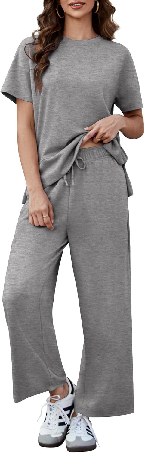 PINSPARK 2 Piece Sets for Women Soft Short Sleeve Lounge Set