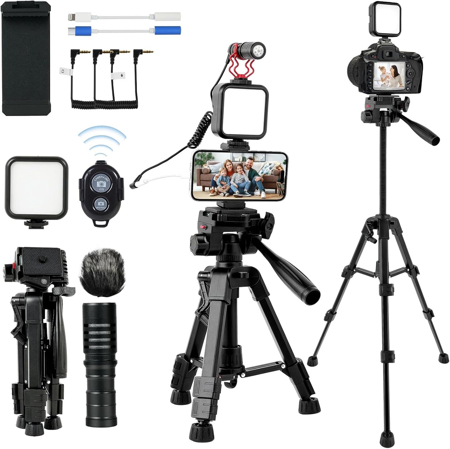 Vlogging Kit for iPhone and Android with LED Light and Microphone