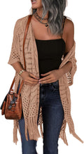 Womens Knit Cardigan Open Front Crochet Tassel - Lightweight