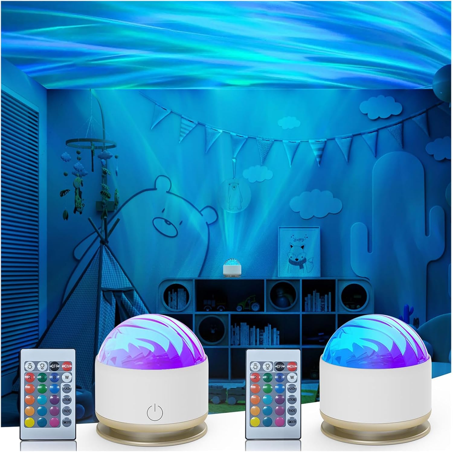 HUMIIEYE Northern Lights Projector Duo: Remote Control, Dimmable Mood Lighting