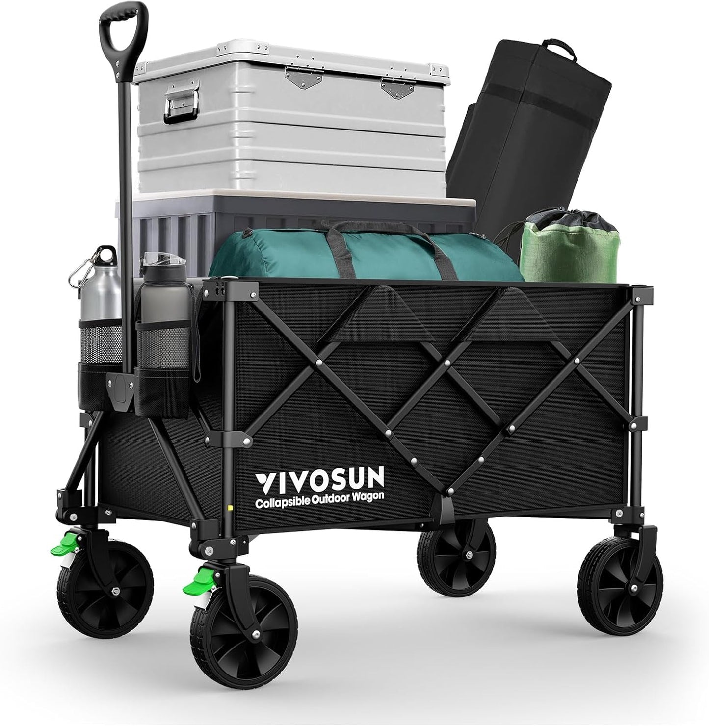 VIVOSUN Folding Wagon: 350lb Load, Silent Wheels, Adjustable Handle