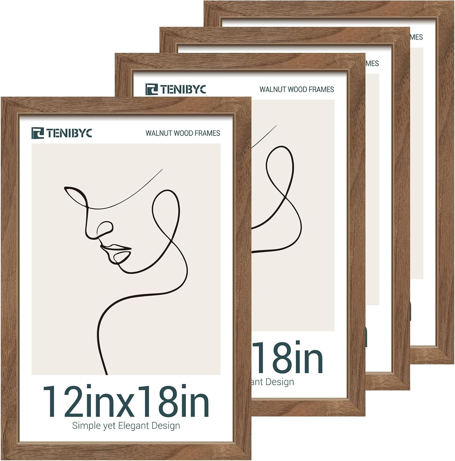 12x18 Frame Set of 4 in Brown Grain for Elegant Display