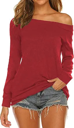 Halife Women's Long Sleeve Boat Neck Off Shoulder Blouse Tops