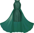 Girls Halter Neck Sequin Dress 6-14Y - Sparkly Formal Party Dress This