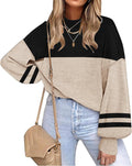 Womens Striped Oversized Knit Sweater Pullover - Soft Viscose Blend