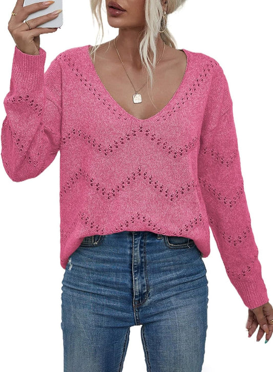 EVALESS Women's Crochet Sweater Top for Cozy Fall Outfits