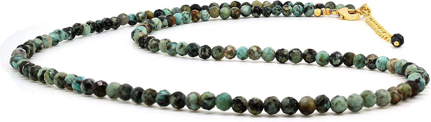 Handmade Turquoise Beaded Necklace for Women 20in Gold Plated