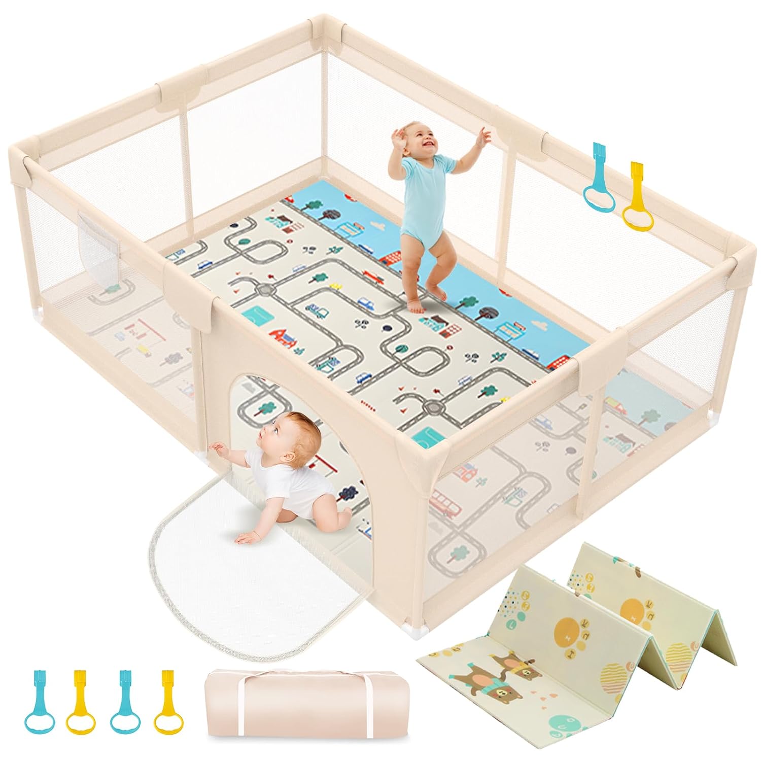 Extra Large Baby Playpen with Mat 79x71in for Safe Play