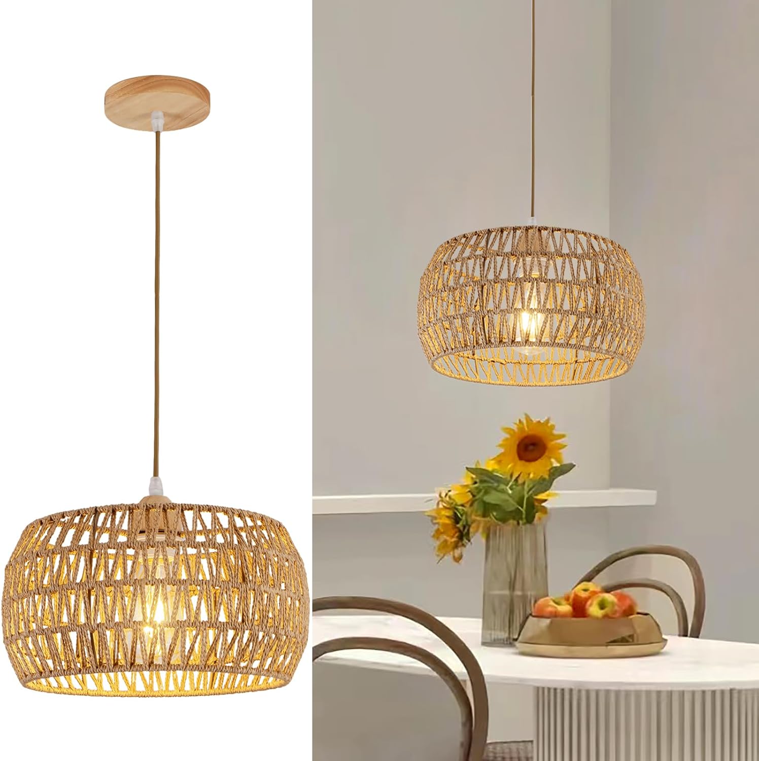 Rattan Pendant Light Fixture for Bohemian Home Decor Style