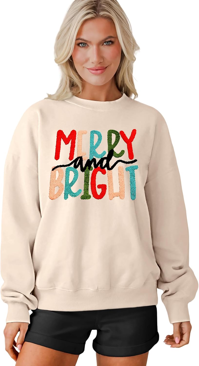 Merry and Bright Christmas Sweatshirt for Women by MAPICK