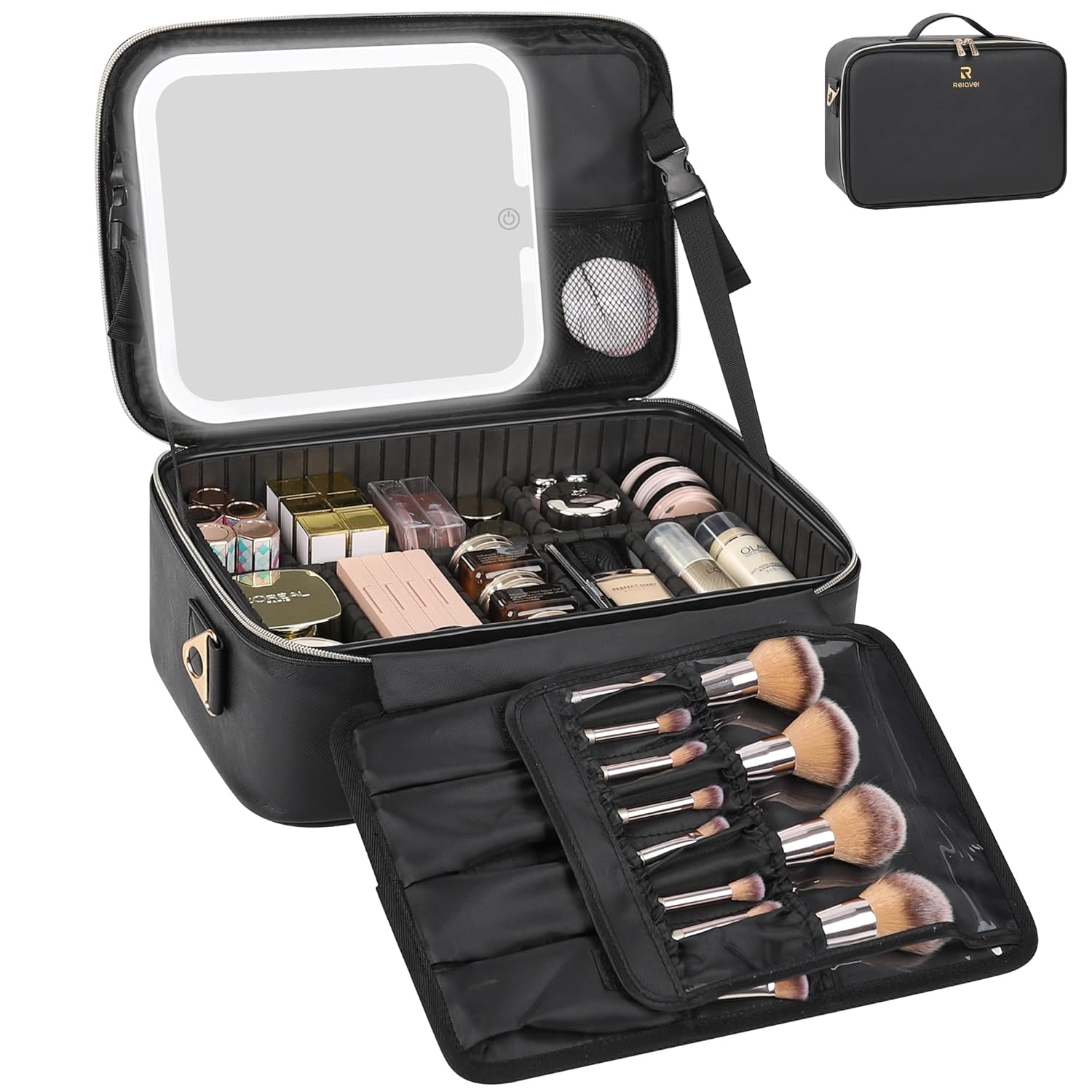 Relavel Makeup Train Case with LED Mirror for Travel and Home