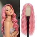 Pink Wig Long Pink Wavy Wig 26in Middle Part Pastel Pink - Natural