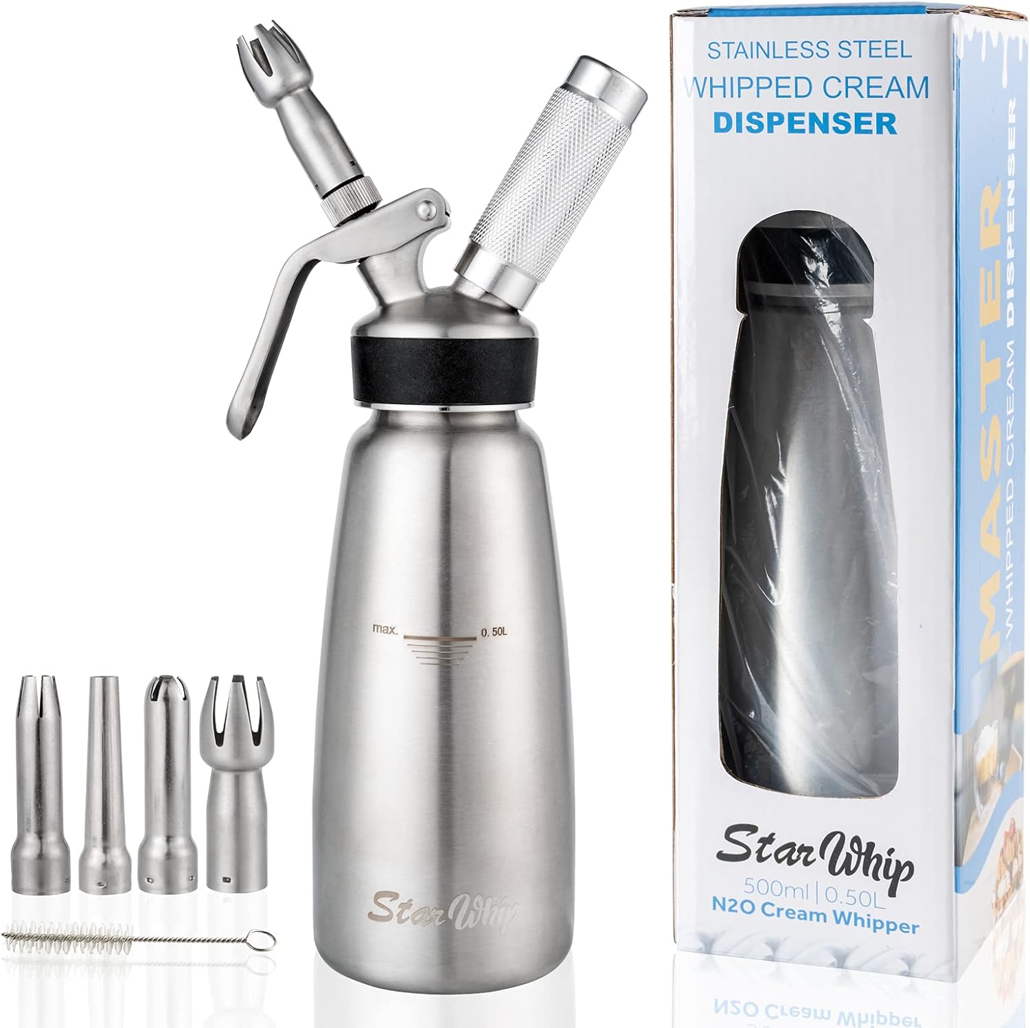 StarWhip Stainless Steel Cream Whipper - Zero-Leak, 4 Tips