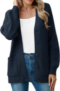 Women Chunky Knit Cardigan Sweater V Neck Button Up - Warm Layer Shoes