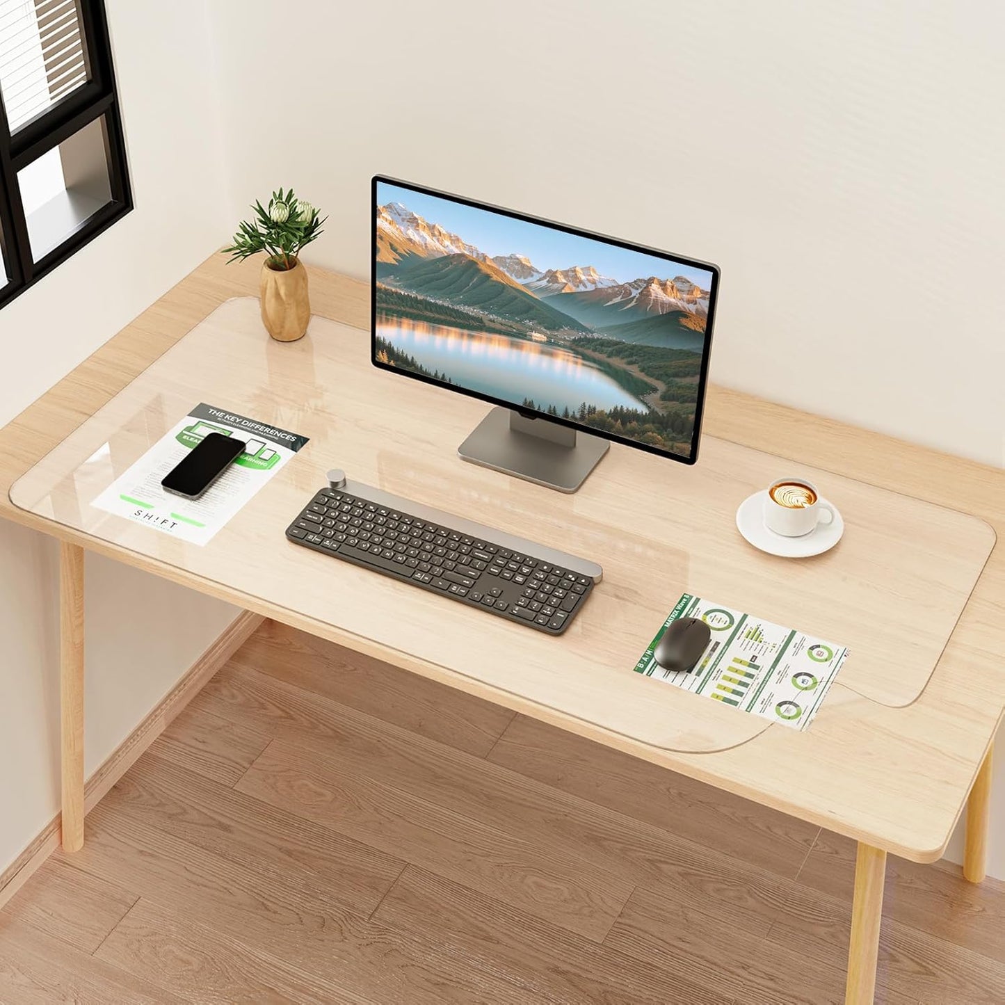 YSAGi Clear Desk Mat: Non-Slip PVC Desk Pad for Office Use