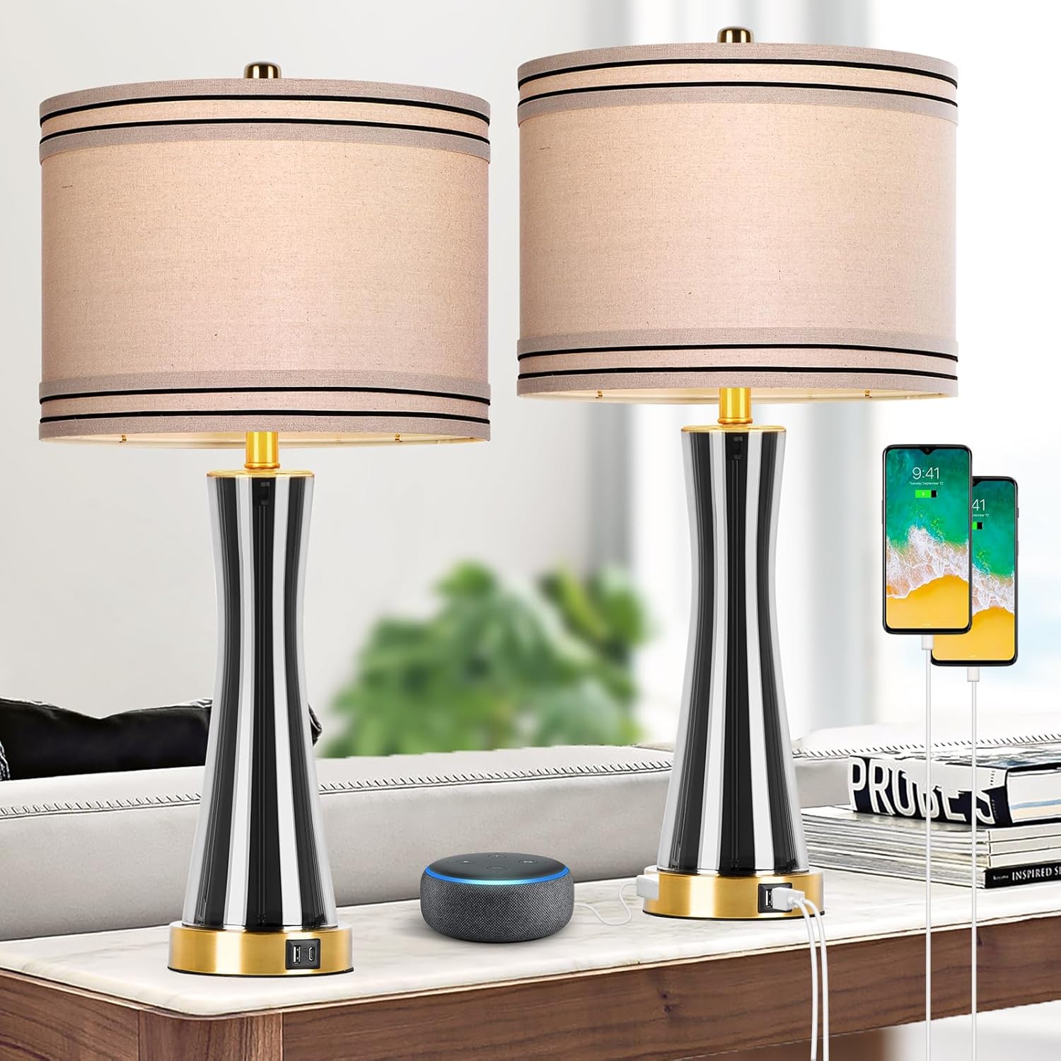 Dott Arts 27.4ft' Table Lamps Set of 2 with USB Ports
