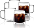 Double Walled Glass Coffee Mugs 15oz 4-Pack - Insulated Clear Cups