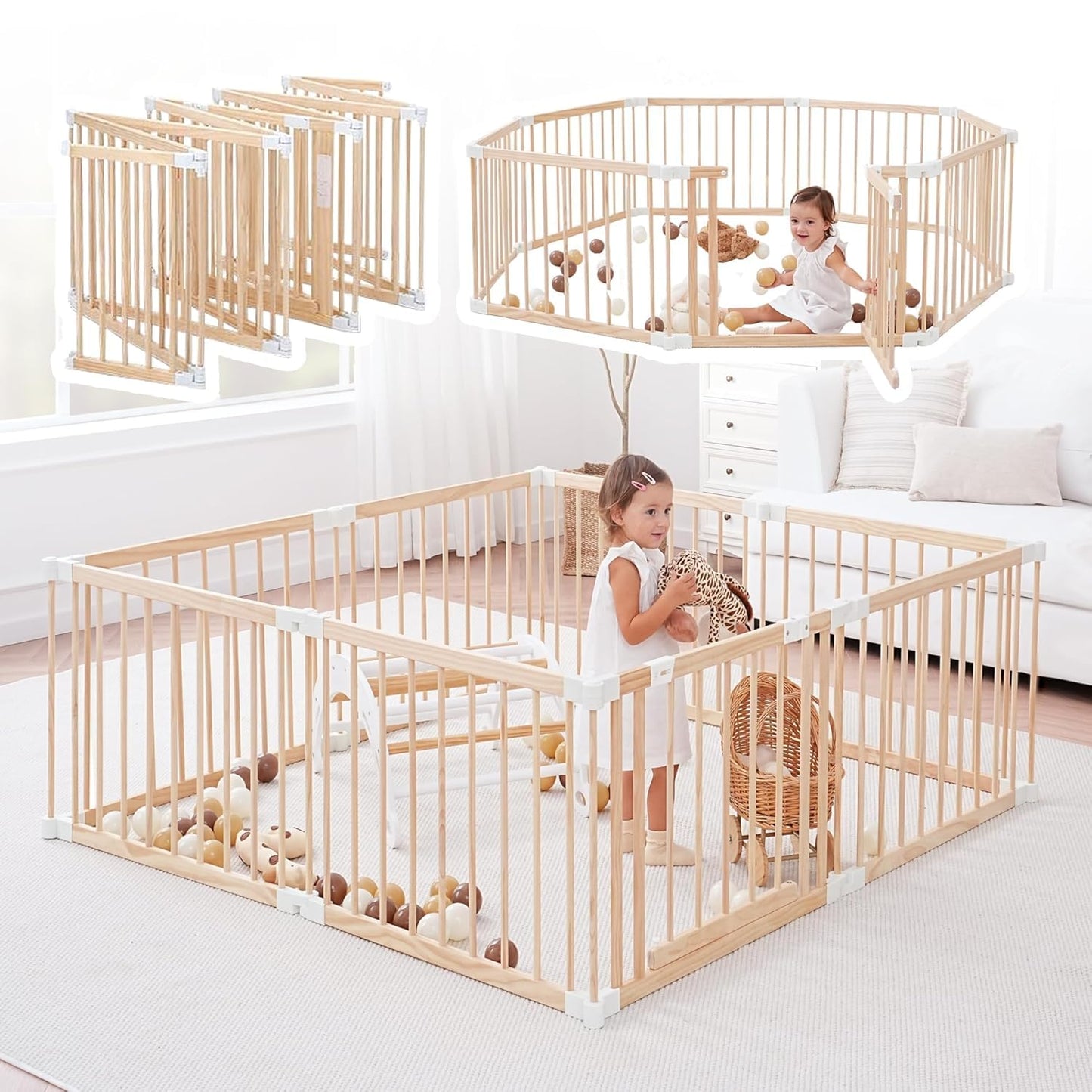Wooden Playpen for Babies and Toddlers - Safe and Foldable