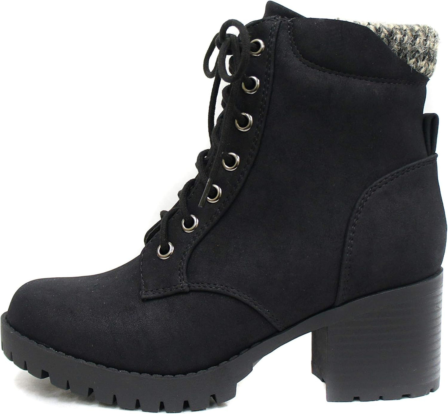 Soda Chunky Heel Combat Ankle Boot with Side Zipper and Lace-Up