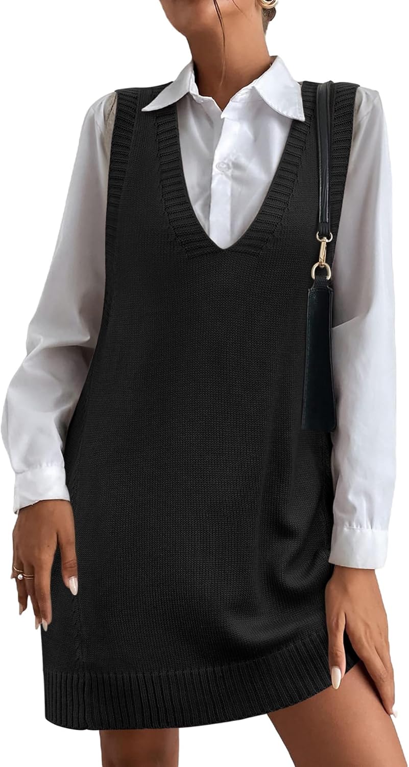 Oversized V Neck Sweater Vest with Pockets for Women
