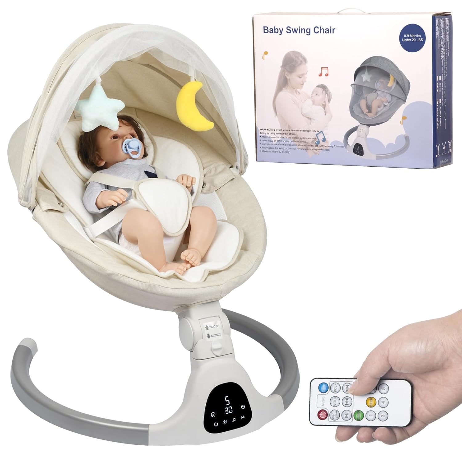 Electric Baby Swing for Infants with Bluetooth Remote Control