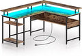 Rolanstar L Shaped Computer Desk 59in with LED Lights and Power