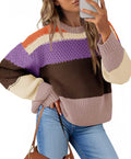 Womens Color Block Cropped Sweater - Trendy Oversized Pullover