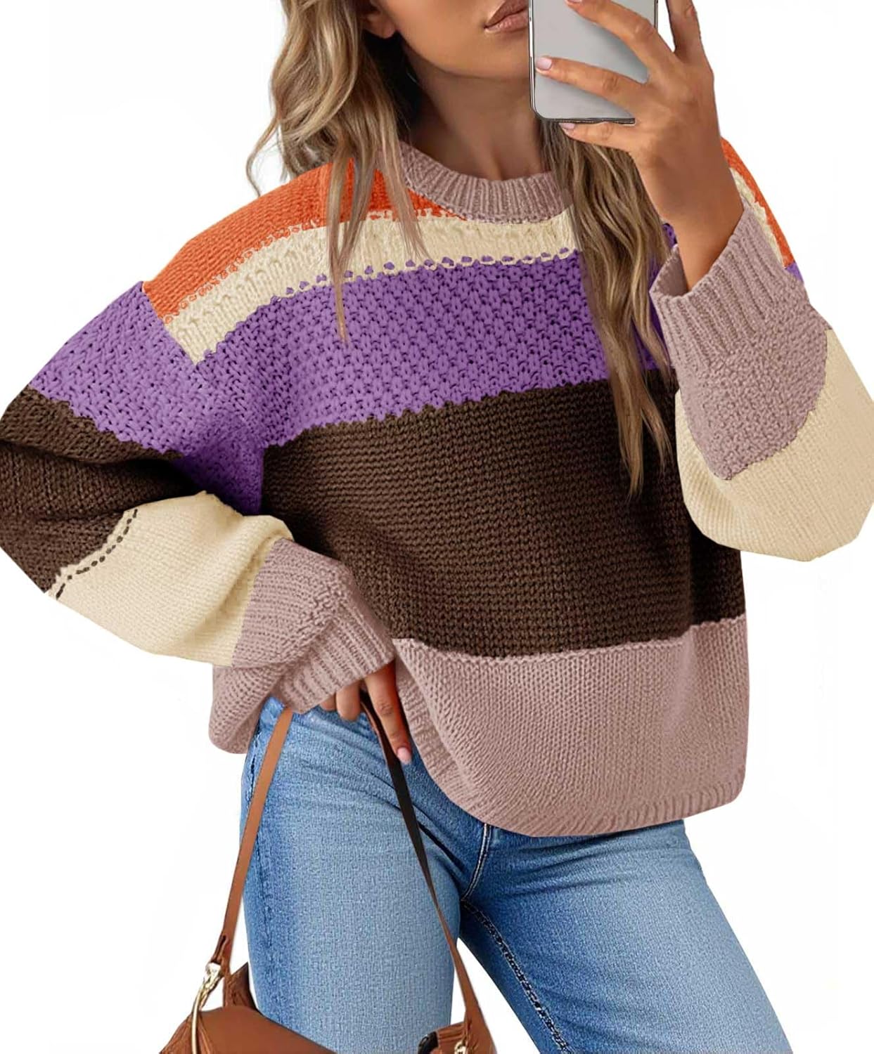 Trendy Color Block Cropped Sweater for Women - 2025 Style