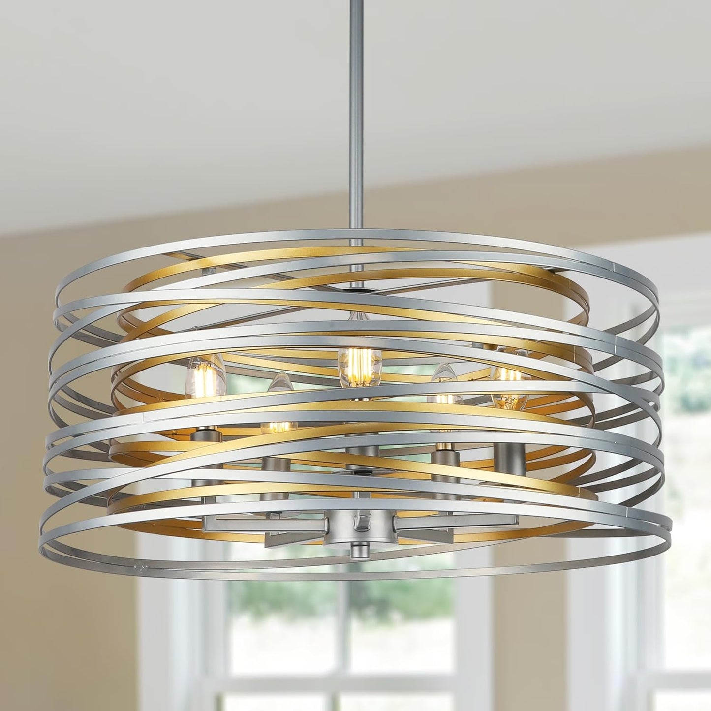 19.7in Double Round Metal Chandelier for Modern Farmhouse Style