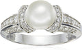Platinum Plated Sterling Silver Pearl Ring - Timeless Sparkle