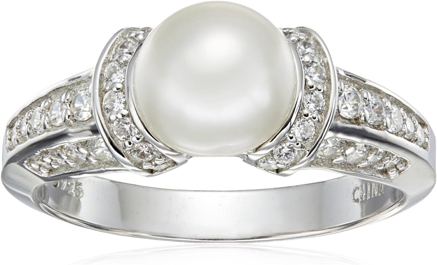 Platinum Plated Sterling Silver Infinite Elements Pearl Ring