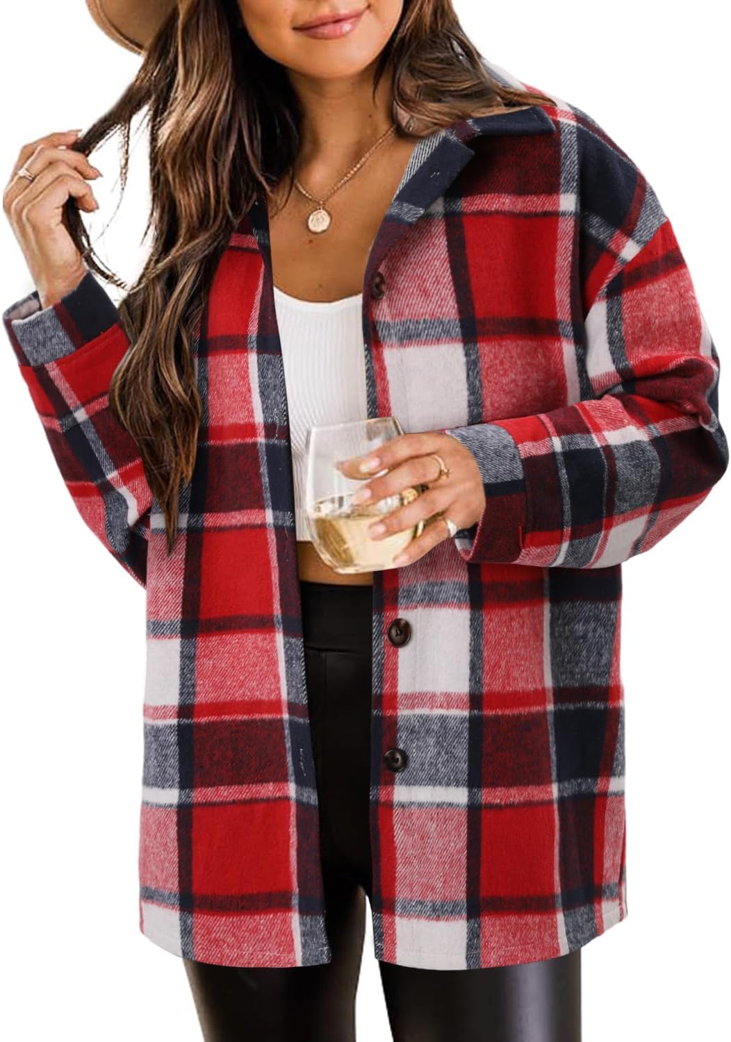 ZOLUCKY Womens Shackets Jacket Plus Size Flannel for All Seasons