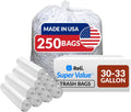 33 Gallon Trash Bags Clear 250 Count Bulk - Heavy Duty Value