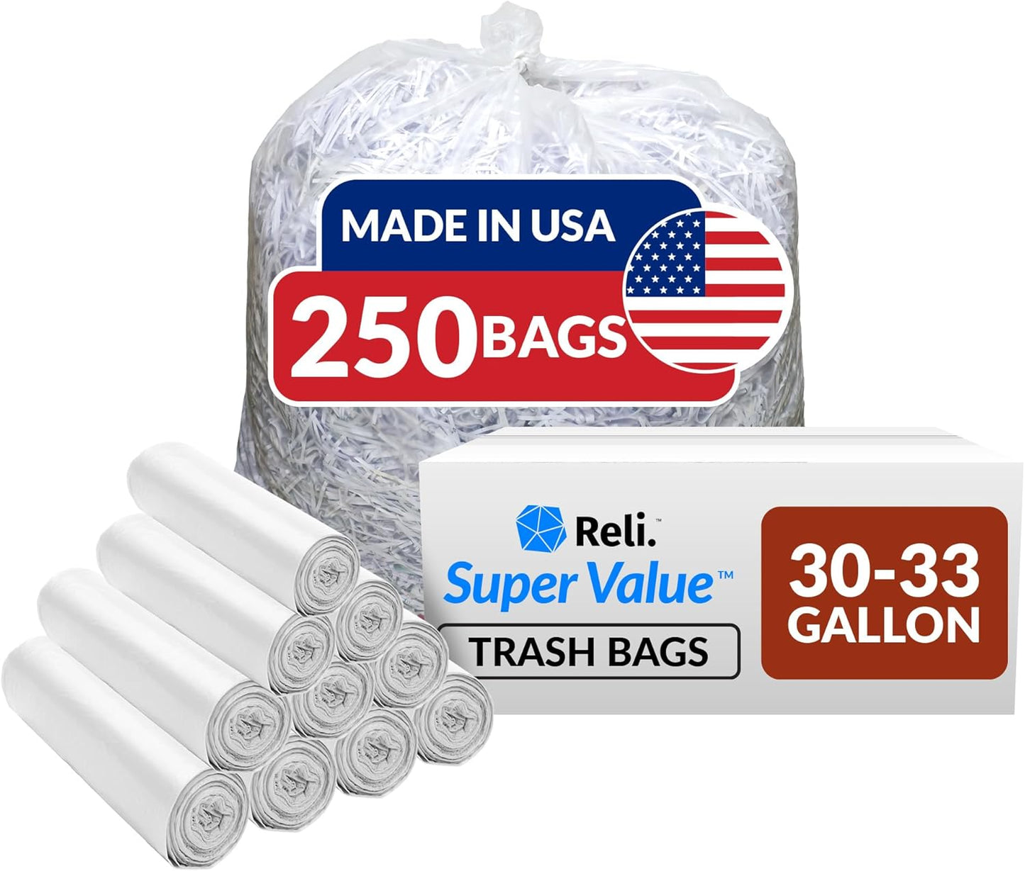 Heavy Duty 33 Gallon Trash Bags - 250 Count Clear Bags