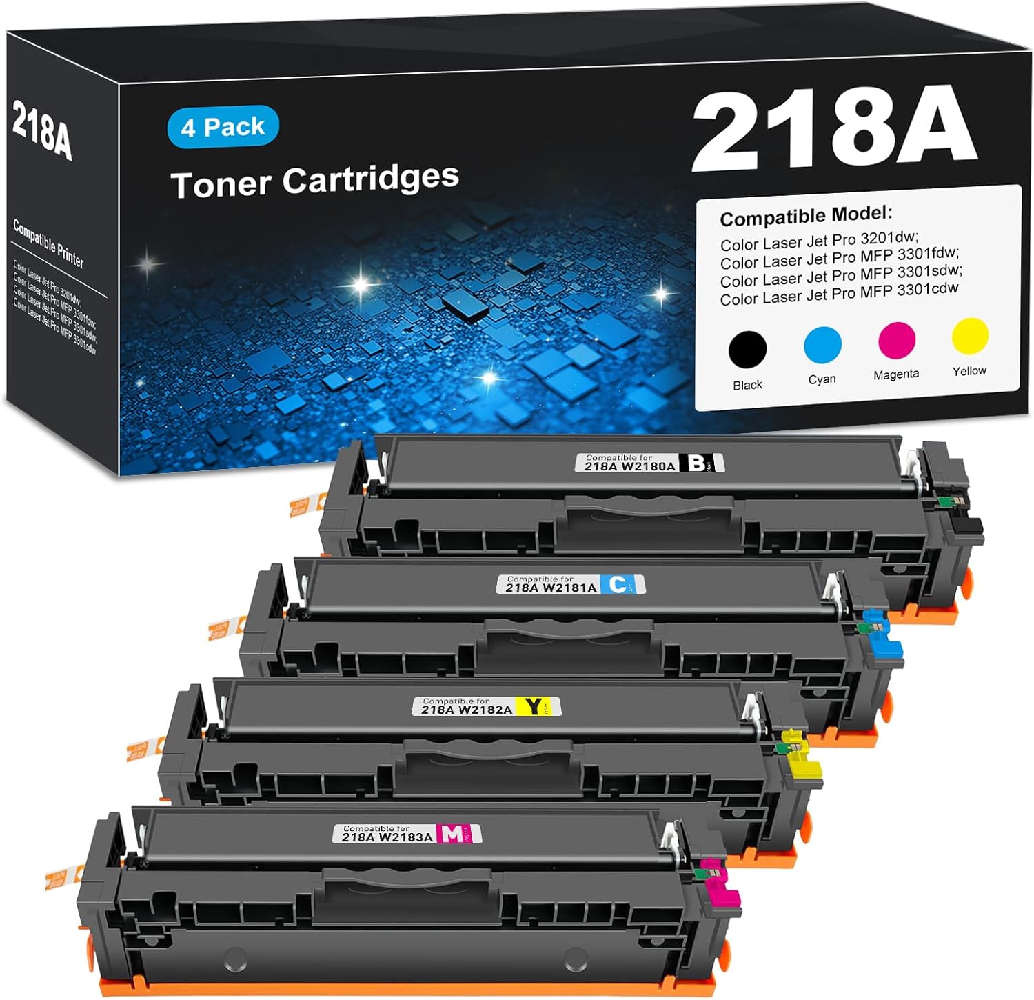 218A Toner Cartridges 4 Pack for HP Color Laser Jet Pro Printers