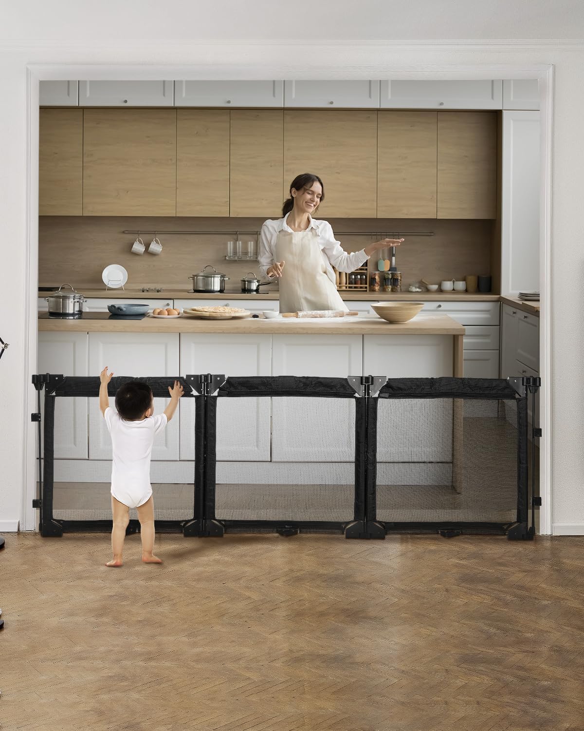 Extra Wide Baby Gate Playpen with Heat-Resistant Mesh for Safety