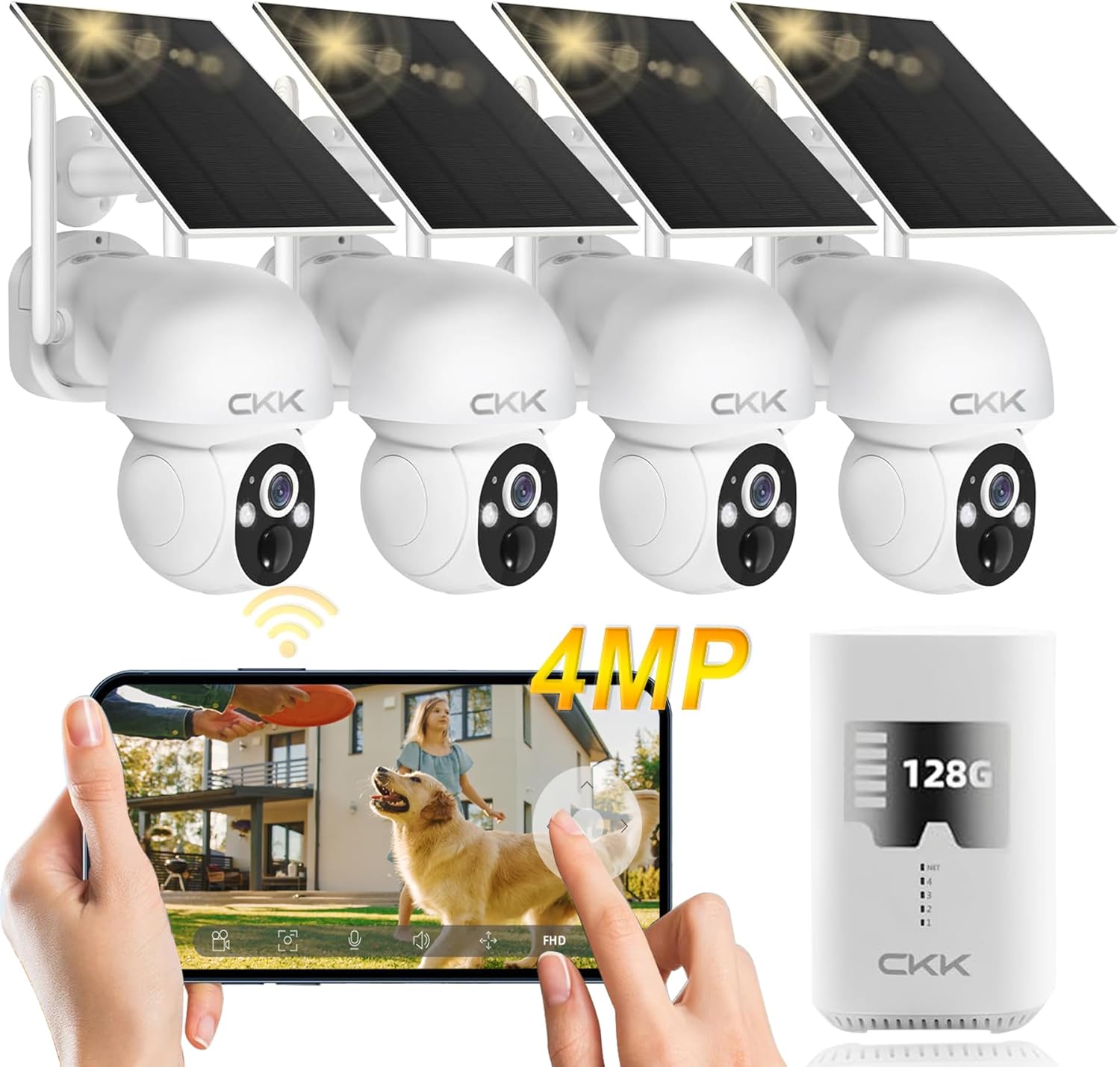 CKK 2.5K Solar Security Camera System with 128GB Card and More