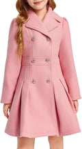 Girls Winter Dress Coat Double Breasted Peacoat with Pockets