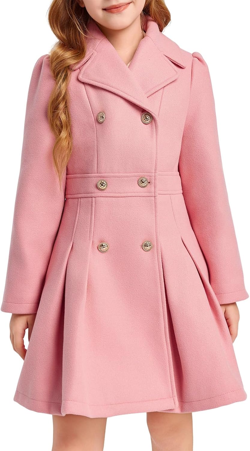 Haloumoning Girls Winter Dress Coat Peacoat with Pockets