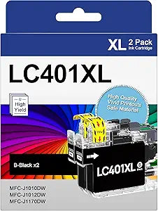 High Yield LC401XL Ink Cartridges for Brother Printers - 2-Pack