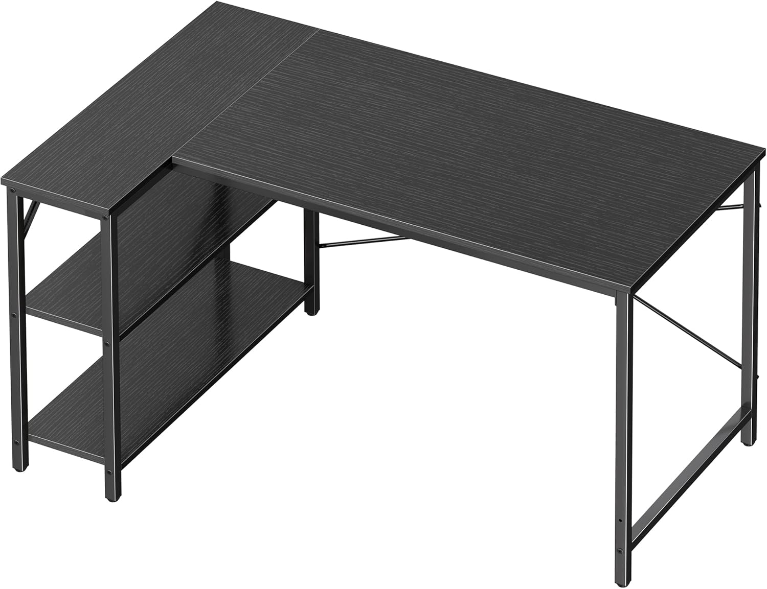Space-Saving L Desk with Reversible Shelves