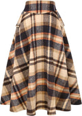 Womens High Waisted Wool Plaid A-line Long Skirt - Warm (Style TG2M)