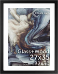 Frame Amo 27x35 Black Solid Wood Poster Frame with White Mat - Gallery