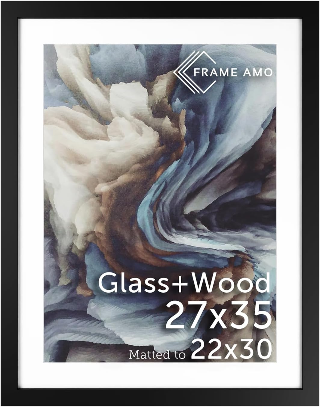 27x35 Black Solid Wood Poster Frame with White Mat for Images